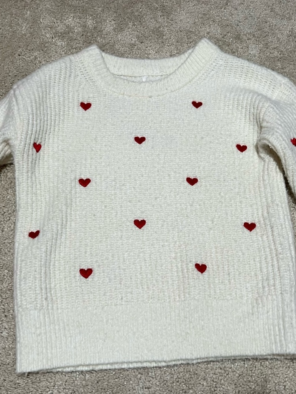 Cat & Jack Cream Sweater with Red Heart Embroidery